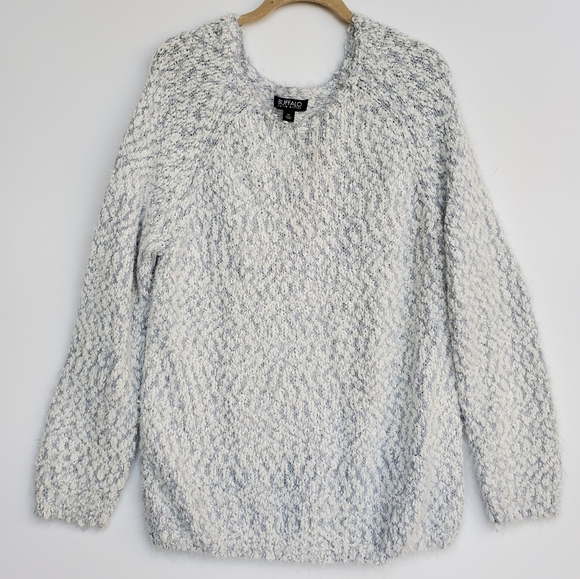 Shaggy Eyelash Sweater Stretchy Blue Grey White NWOT XL - Picture 4 of 14